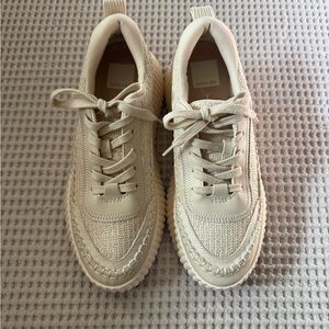 Cream Lace-Up Sneakers